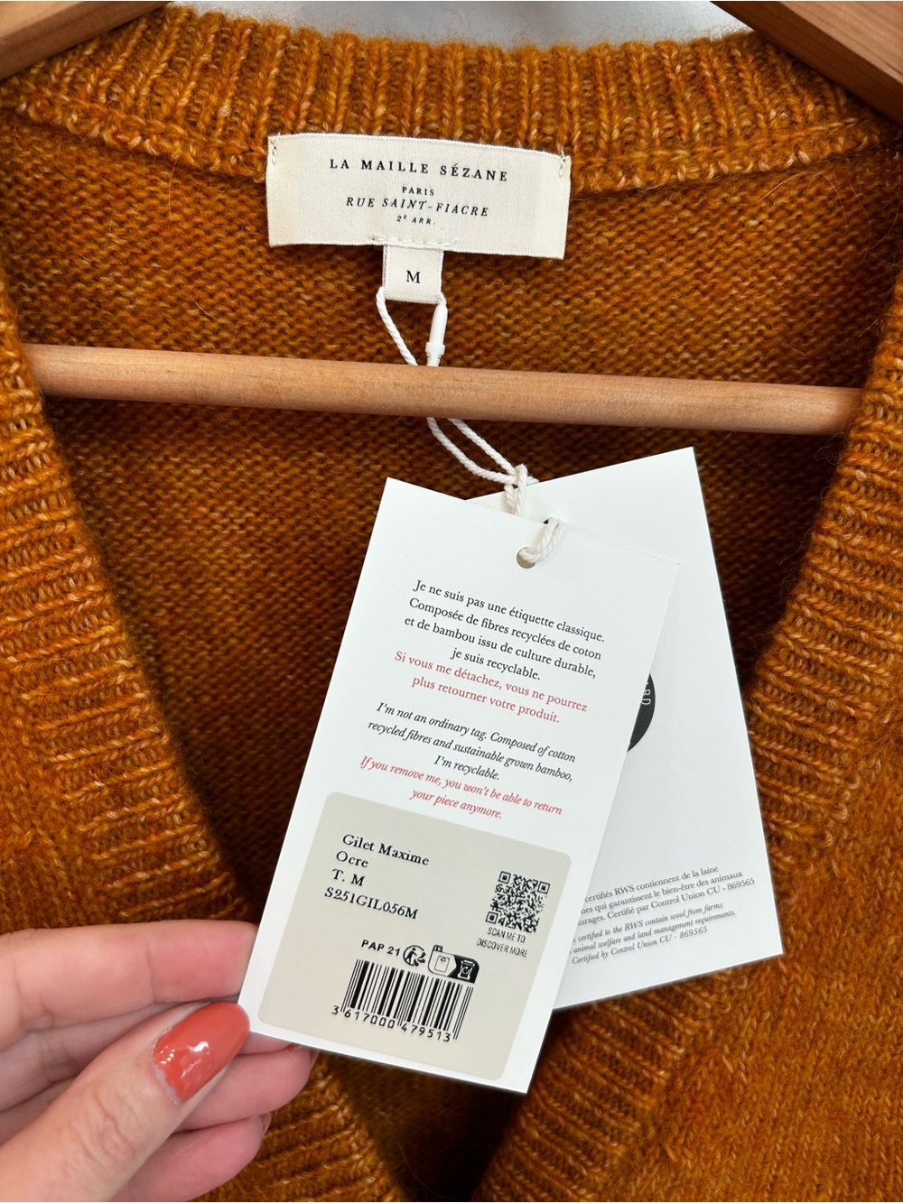 NWT Sezane Maxime sweater vest ochre mustard orange knit vest - Picture 7 of 9